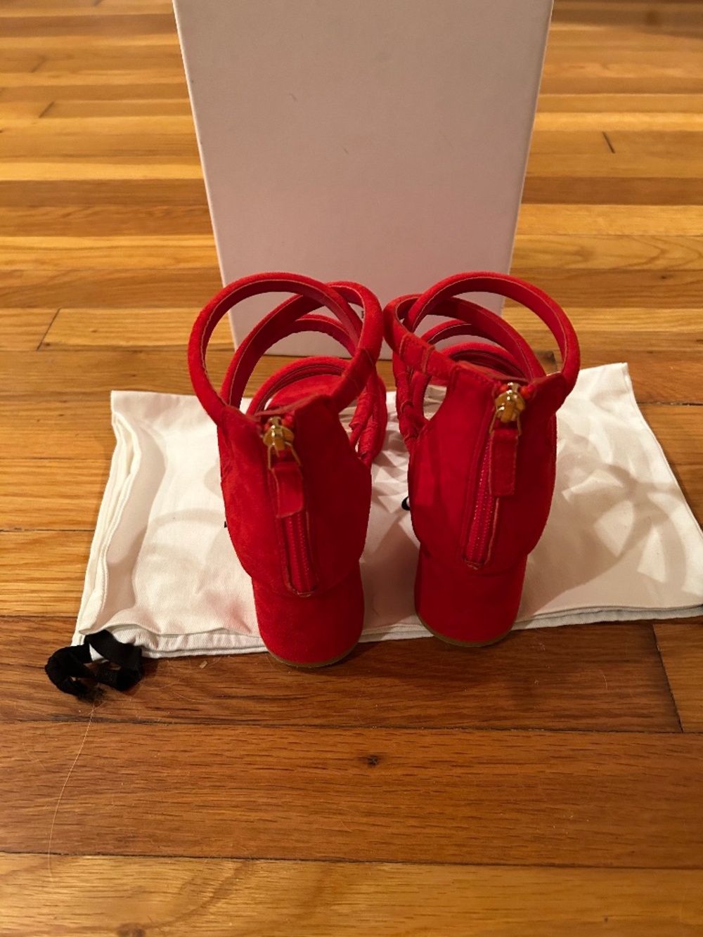 SANDRO Tessa Red Suede Caged Chunky Heel Sandals - Picture 4 of 6